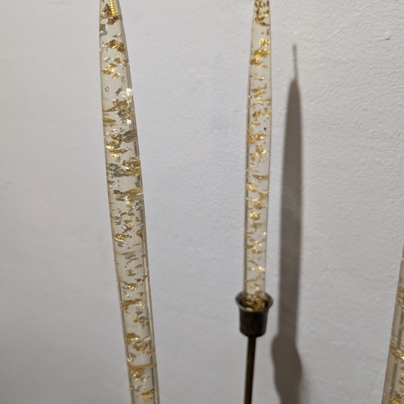 Vintage MCM Lucite Gold Flakes Tapered Candles Miller Candle Co Set of 3 - Picture 10 of 13